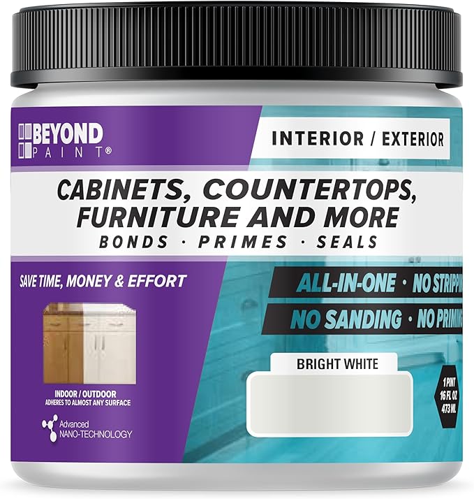 Beyond Paint All-in-One Refinishing Paint, No Sanding, Matte Finish for Cabinets, Countertops, Furniture and Doors, 1 Pint, Bright White