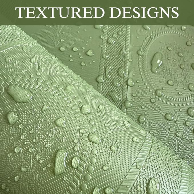 Green 3D Embossed Textured Peel Stick Wallpaper 17.3"x400" | Removable Renter Friendly Contact Paper, Waterproof Self Adhesive Wallpaper for Bedroom, Bathroom, Decor,48 sq.