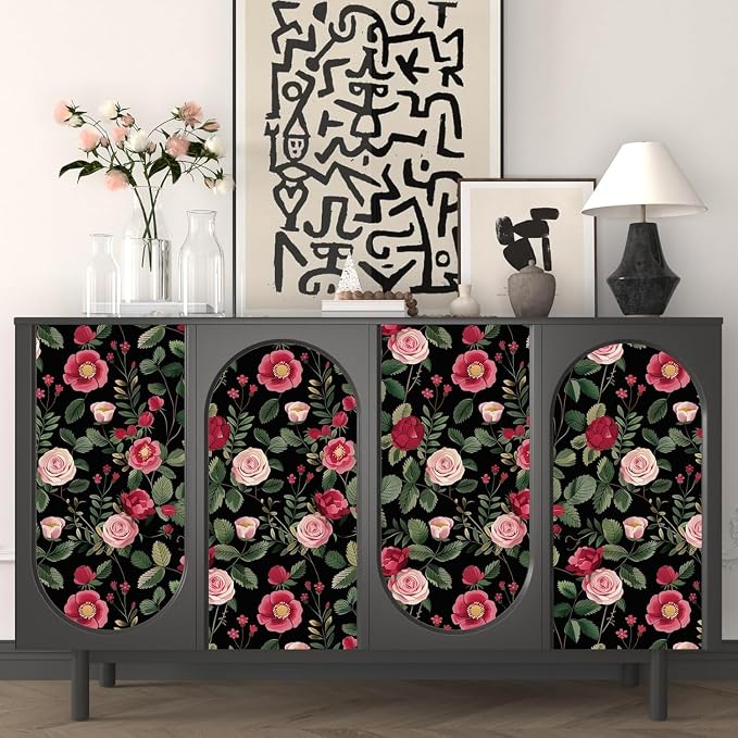 Vintage Pink Floral Peel and Stick Wallpaper 17.5" × 393" | Self Adhesive/Removable/Waterproof/Thick Vinyl Contact Paper for Bathroom Bedroom Shelf Cabinet Drawer,Prepasted,Easy Peel