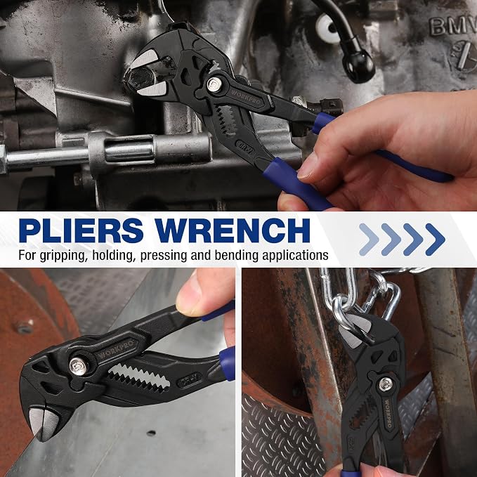 WORKPRO 7-Inch Pliers Wrench, High Lever Ratio Wrench Plier | CR-V Construction Adjustable Parallel Smooth Jaw Pliers, Black Finish, Groove Lock Mechanism