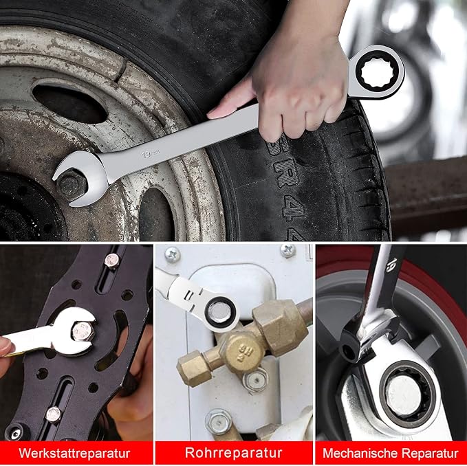 WISEUP Ratchet Wrench, CR-V Chrome-vanadium Steel 8mm Wrench | 180 ° Adjustable Combination Wrenches, Double-end Ratchet Wrench, Anti-slip Rust-proof, Labor-saving Tools