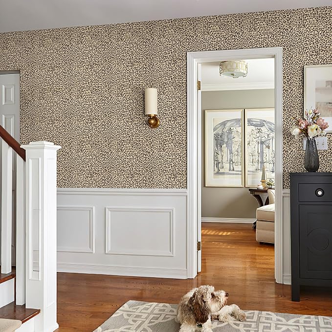 JiffDiff Leopard Print Peel and Stick Wallpaper, Waterproof Removable Self Adhesive Textured Wall Paper, Yellow Unique Funky Cheetah Contact Paper for Bedroom and Bathroom 480"X17.3"(57.6 sq. ft)