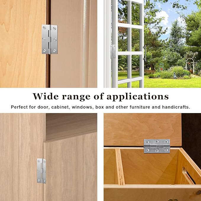 20 PCS Stainless Steel Folding Butt Hinges, 2 inch Silver Square Door Hinges with Screws for Wooden Box, Window Wood, Home Kitchen Furniture Hardware (45 x 32 x 1.0mm)