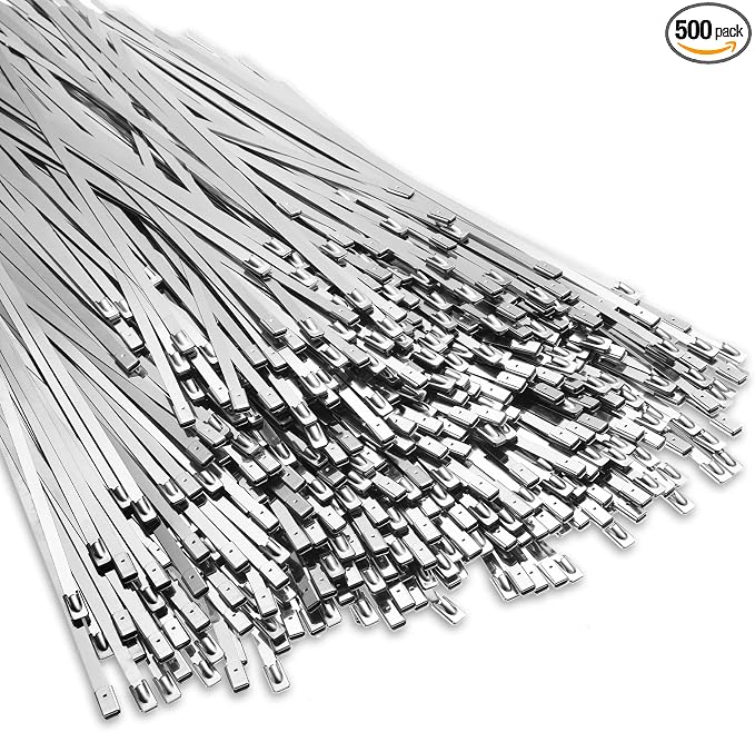 LEIFIDE 500 Pcs Metal Zip Ties 304 Stainless Steel Zip Ties Heavy Duty Self Locking 220 Pound Tensile Strength Cable Suitable for Exhaust Wrapping Fence Outdoor Workshop Canopy(3.9 Inch)