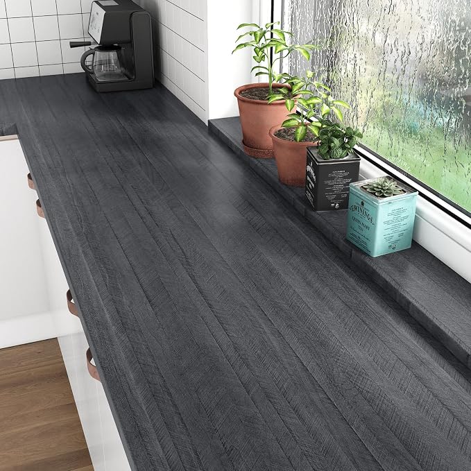 WESTICK Large Grey/Black Wood Contact Paper Peel and Stick Countertops Covering Waterproof Wood Grain Wallpaper Self Adhesive Countertop Contact Paper for Tables Cabinets Drawers Furniture 36" x 118"