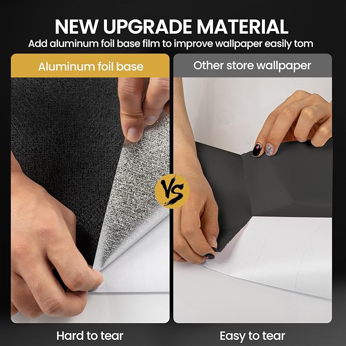 Black Wallpaper Peel and Stick with Tools, Matte Black Contact Paper | Self-Adhesive and Removable 17.7'' x 236.2'', Thickened Wall Paper for Cabinets, Drawers and Countertop