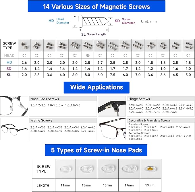 Upgraded All-in-One Magnetic Eyeglass Repair Tool Kit with Screws, Glasses Fixing Kit with Precision Screwdriver Set, Eyeglass Nose Pads and Tweezer for Travel, Gift, Christmas