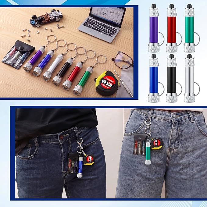 Jutom 180 Pcs Mini Tape Measure Keychain Screwdriver LED Light Keychain Bulk Men Adult Tool Party Gifts Prize for Man Father's Day Housewarming Gifts Adult Useful Tool Favors (Colorful)