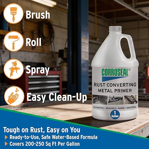 Corroseal Rust Converter & Metal Primer – Stops & Prevents Corrosion on Metal, Pro-Grade Rust Inhibitor for Cars, Trucks, Trailers, Marine & Industrial Equipment, 1 Gallon