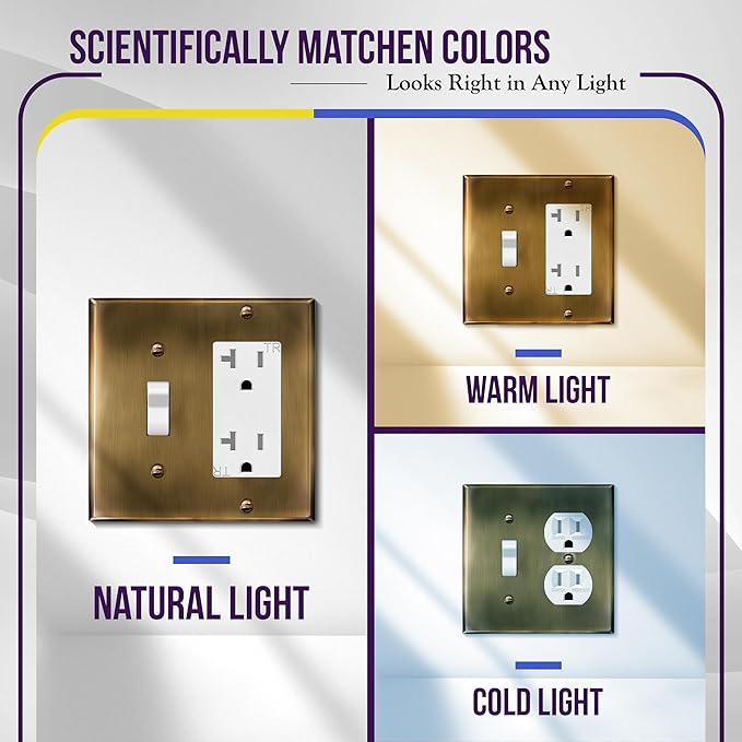 ENERLITES Combination Toggle Switch & Decorator Receptacle Metal Wall Plate, Stainless Steel 201 Outlet Cover, Corrosion-Resistant, Standard Size 2-Gang 4.50" x 4.57", 771131-AB, Antique Brass