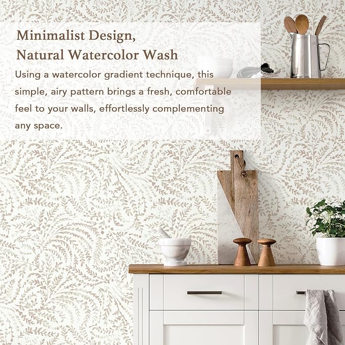Heroad Peel and Stick Wallpaper Modern Boho Contact Paper Neutral Beige Wall Paper Removable Waterproof Self Stick Renter Friendly Wallpaper for Bedroom Living Room Bathroom Kitchen Vinyl 17.3”x197”
