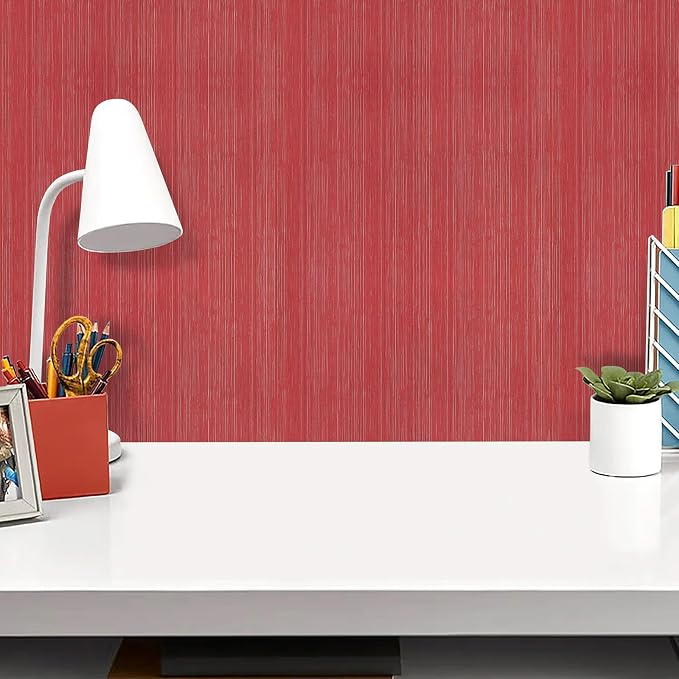Burgundy Red Grasscloth Peel and Stick Wallpaper Texture Contact Paper 15.7"x300" Vintage Wallpaper Removable Waterproof Wall Paper for Room Walls Cabinets Furniture Drawers Desk