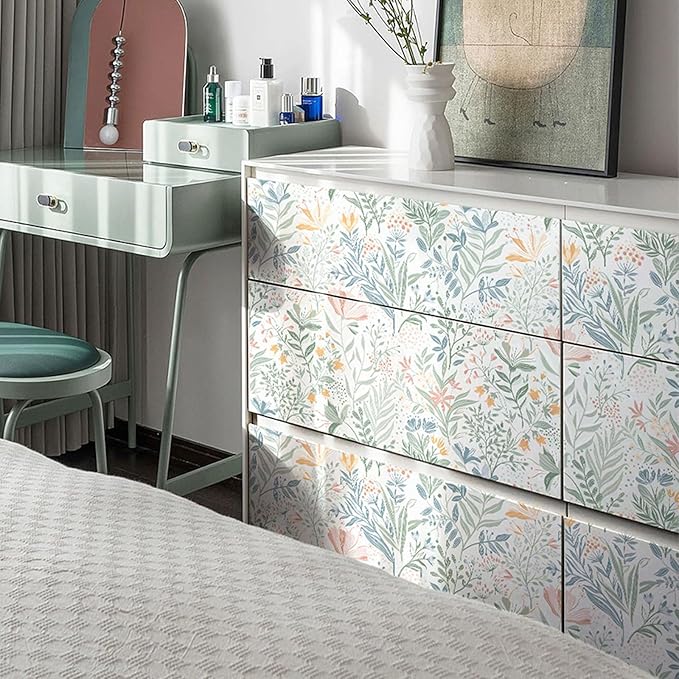 Fititem Floral Peel and Stick Wallpaper Boho Modern Wall Paper 17.3”×393” | Wildflower Self Adhesive Contact Paper for Cabinet Fun Nature Removable Waterproof Wallpaper for Bathroom Kids Bedroom Decor