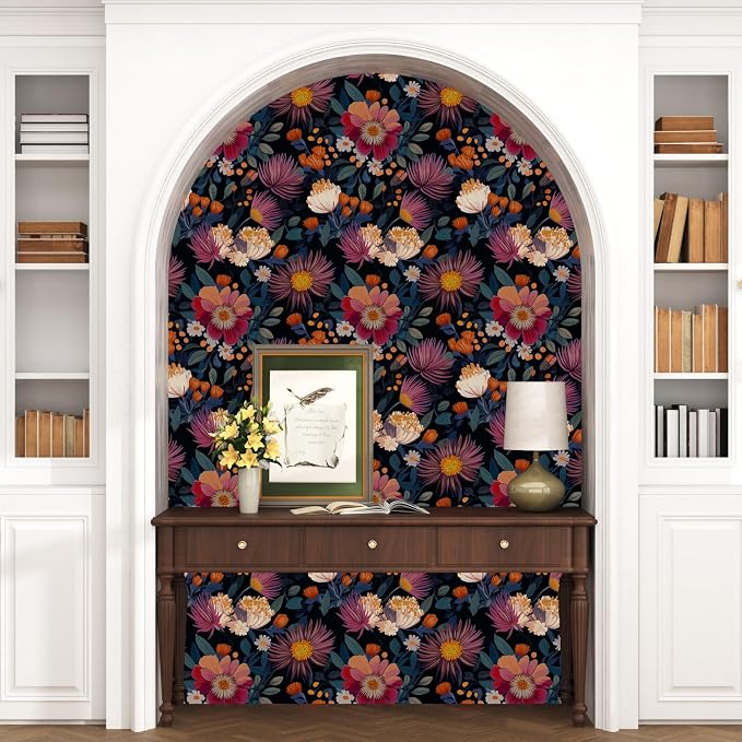 Vintage Pink Blue Daisy Floral Peel and Stick Wallpaper 17.5''x118'' | Self Adhesive/Removable/Waterproof/Thick Vinyl Contact Paper for Bathroom Bedroom Shelf Cabinet Drawer,Prepasted,Easy Peel