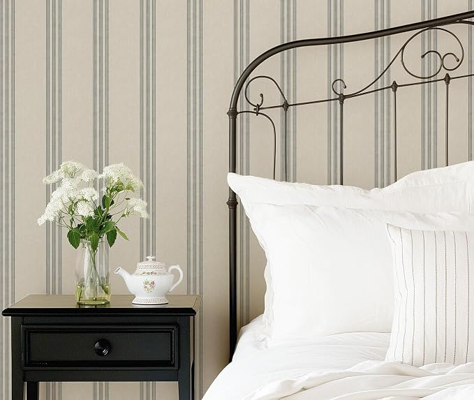 Modern Navy and White Striped Peel and Stick Wallpaper, Removable, French Country Style, Textured Wall Compatible, Stick on Wallpaper for Living Room, Bathroom, Bedroom