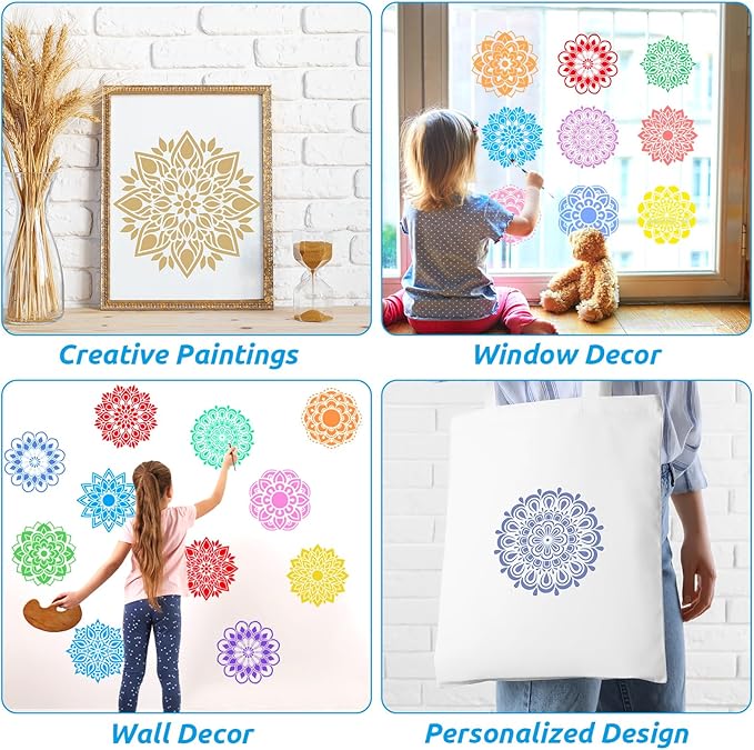 36pcs Mandala Drawing Stencils for 8 Inch Sidewalk Chalk Stencils Painting Large Washable Reusable Mandala Themed Primary Shape Template for Toddlers Preschool