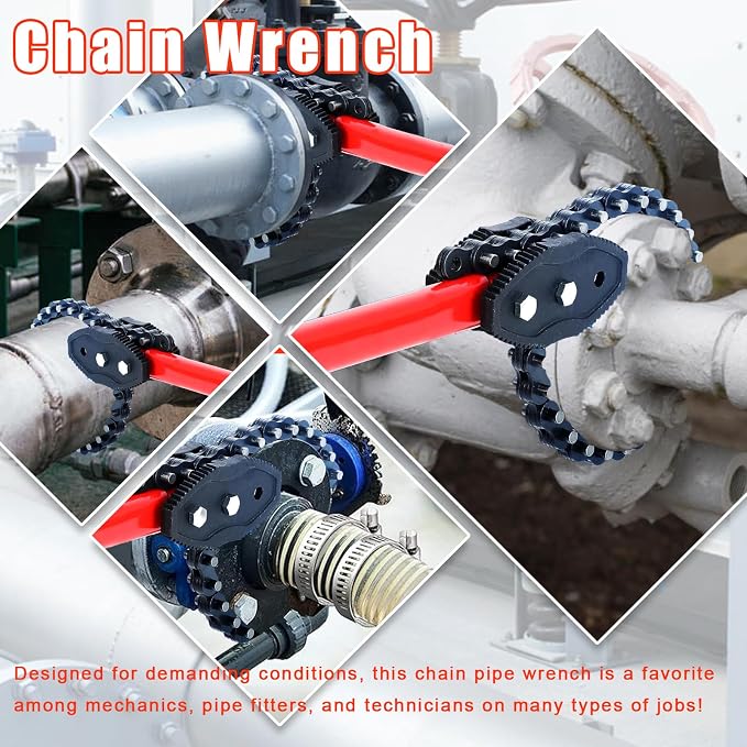 Chain Wrench, 43" Strap Wrench Heavy Duty with 34" Chain Length Max, Fits 8" Pipe Diameters for Pipe Installation, Oil Fields Operations and Maintenance