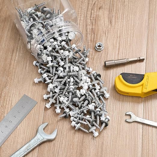 150 Pcs #10x1 White Metal Roofing Screws - Galvanized Hex Head Self-Tapping with EPDM Washers Sharp Point,for Corrugated Roofing, Wood Siding, Fences, Carports, Garages, Sheds