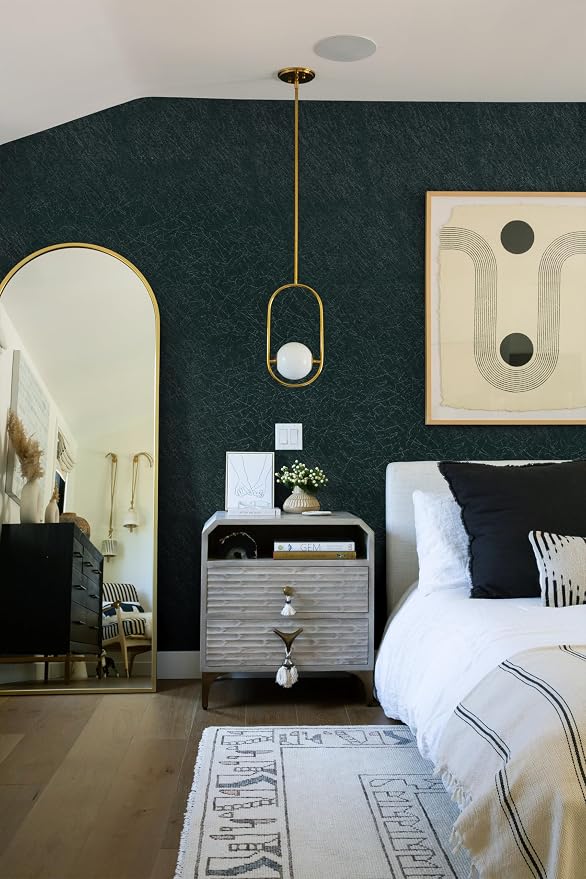 Safiyya 393"x 17.3" Peel and Stick Wallpaper Blackish Green Silk Wallpaper Textured Green Contact Paper Removable Modern Solid Color Contact Paper for Walls Vinyl Rolls