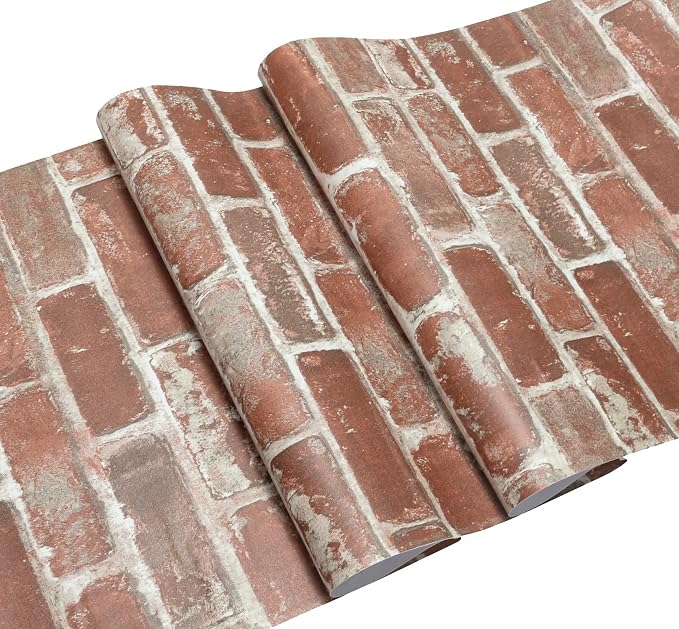 Hopeak Red Brick Wallpaper Self-Adhesive Peel and Stick Waterproof and Removable Good for Home Decoration and Furniture Renovation 17.5X 196 Inches