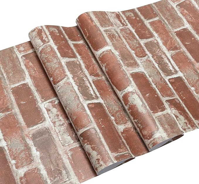 Hopeak Red Brick Wallpaper, Self-Adhesive Peel and Stick Waterproof and Removable Good for Home Decoration and Furniture Renovation (17.5X 511 Inch)