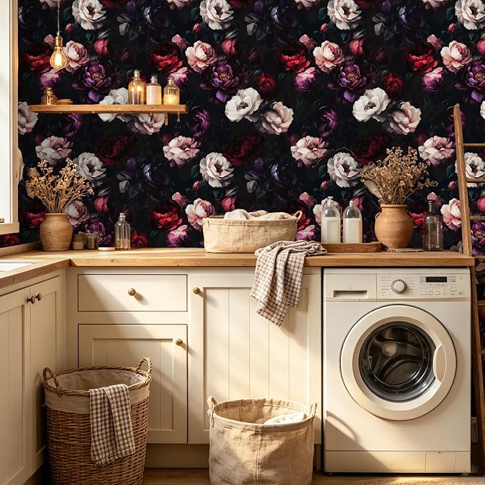 ILHIIOR Dark Floral Peel and Stick Wallpaper 17.5 x 118 Inches | Leaf Removable Self Adhesive Waterproof Contact Paper, Renter Friendly Decor for Cabinets, Drawers & Bedroom Walls