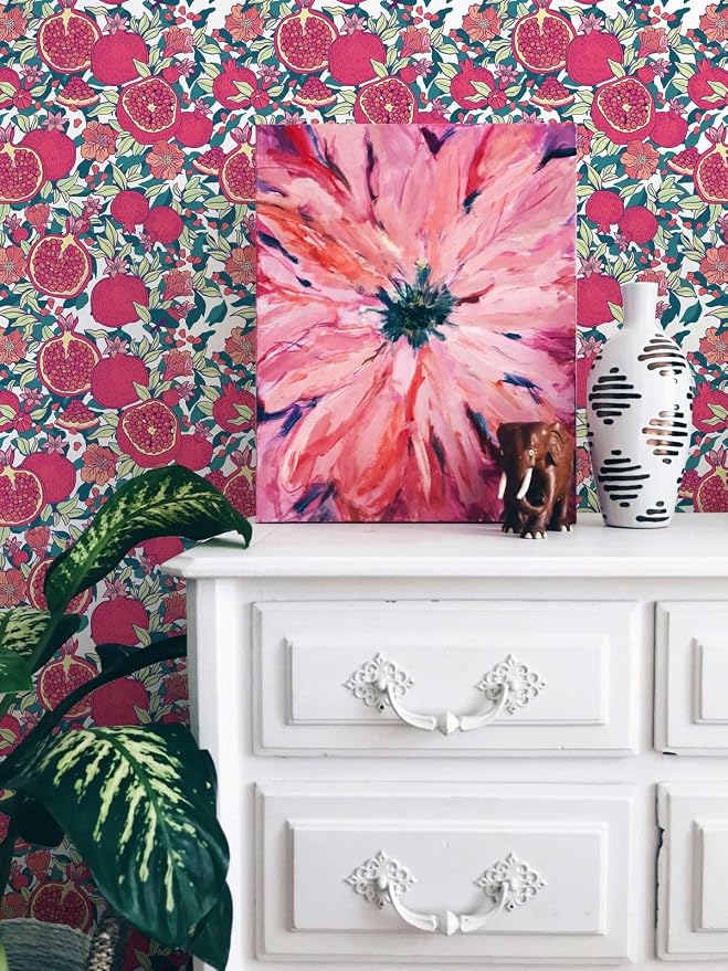 Floral Wallpaper Vintage Red Peel and Stick Wallpaper Self Adhesive Removable Wallpaper for Bedroom Cabinet Decorative Contact Paper, 17.3" x 393.7"