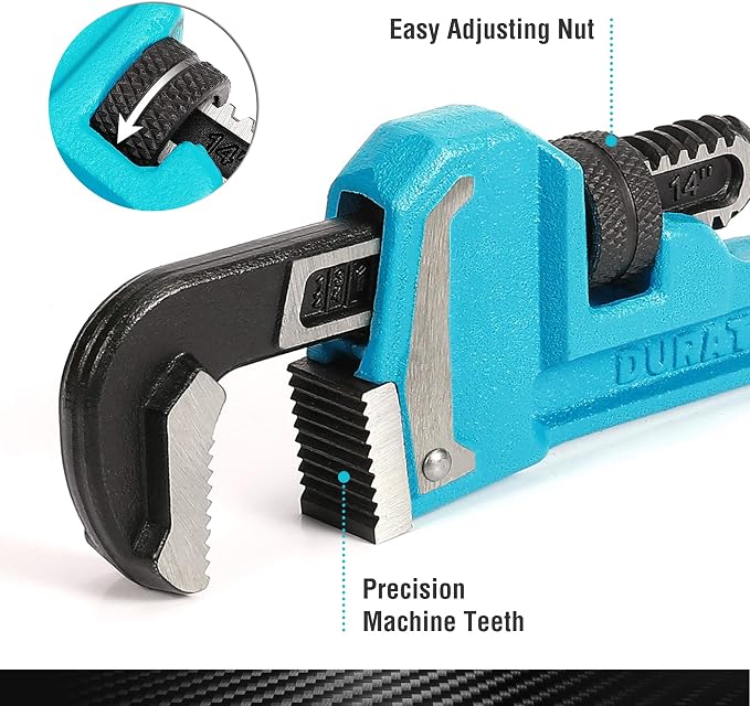 DURATECH 4-Piece Heavy Duty Pipe Wrench Set, 8 ",10", 14" and 18" | Adjustable Plumbing Wrench, Malleable Cast Iron Handle, Exceed GGG Standard