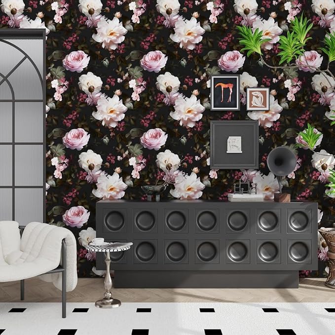 Fvlow Glowing Pink Floral Peel and Stick Wallpaper 17.4" x 394" | Renter Friendly, Removable & Waterproof, Vinyl Easy Install for Bedrooms, Bathrooms, Kitchens, Cabinets and Home Decor