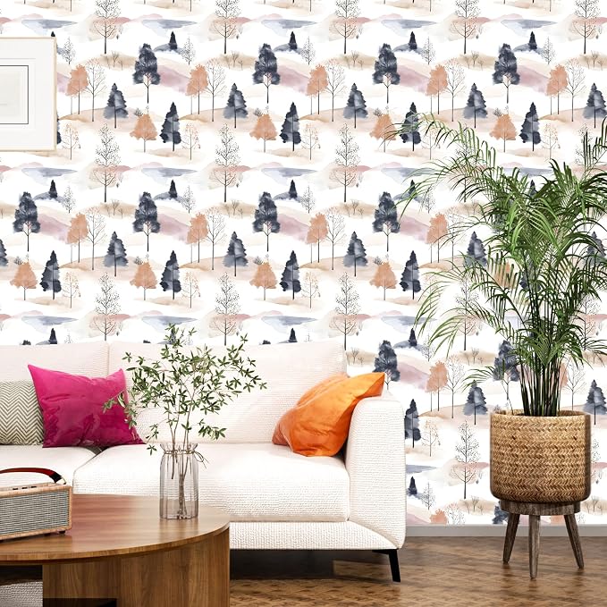 ILHIIOR White Floral Peel and Stick Wallpaper Boho Colorful Tree Contact Paper Forest Removable Self Adhesive Waterproof Wall Paper for Cabinet Drawers Wall Decor Renter Friendly 17.5''x118''