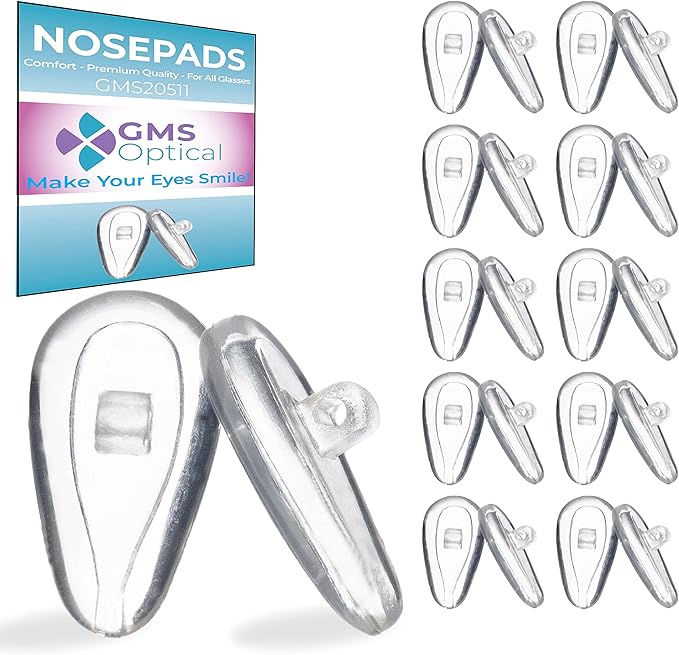 GMS Optical Air Bag Screw-in Silicone Nose Pads for Glasses, Sunglasses, and Eye-wear - 10 Pair (11mm)
