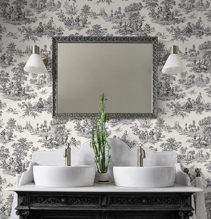 NextWall Chateau Toile Peel and Stick Wallpaper (Inkwell)