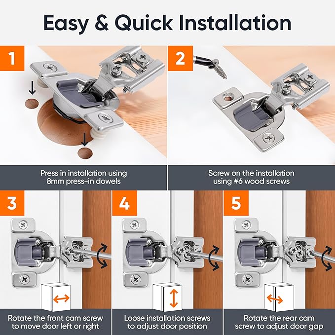 DecoBasics 50 Pack(25 Pair) 1/2" Overlay Soft Close Cabinet Hinges for Kitchen & Bath - Concealed Soft Close Hinge for cabinet Door w Self Closing Damper -Easy Upgrade -Stainless Steel Last a Lifetime