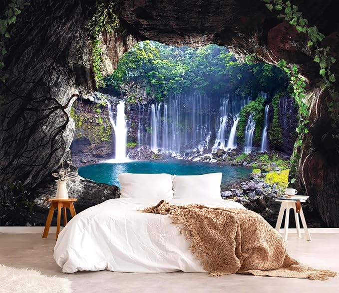 YQWDMX - 3D Cave Waterfall Peel and Stick Wallpaper Mural for Bedroom ZY07 S