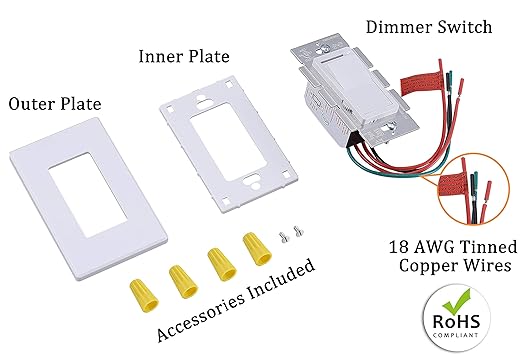 CLOUDY BAY in Wall Dimmer Switch for LED Light/CFL/Incandescent,3-Way Single Pole Dimmable Slide, 600W max Incandescent,150W max Dimmable LED/CFL, Cover Plate Included, Pack of 2