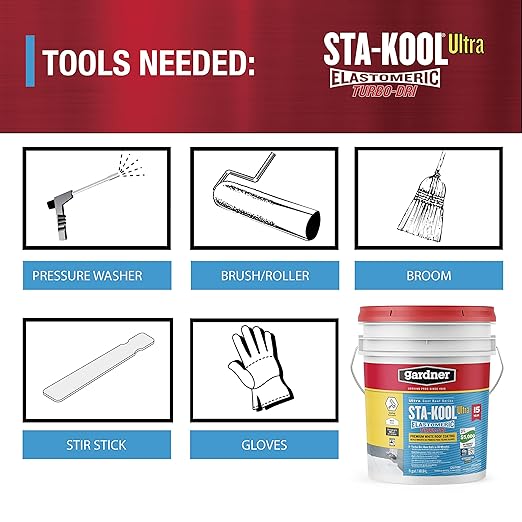 Gardner-Gibson Sta-Kool 15-Year Turbo-Dri Elastomeric Roof Coating, White, 5 Gal., Flexible White Acrylic Roof Coating, Reflective Finish Keeps Cool, Great for RV