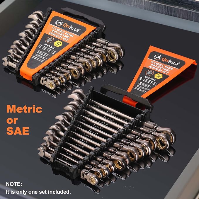 Qnkaa Flexible Ratcheting Wrench Set 12pcs Metric 8-19mm Flex-Head Spanner Gear Ring Ratchet Combination Wrenches Kit with Portable Organizer