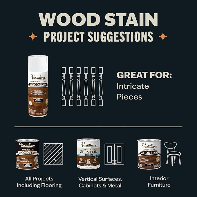 Varathane Premium Fast Dry Wood Stain Spray | 1 Hour Dry Time | 1 Coat Color | Interior Wood Stain | Furniture, Cabinets, Doors, Trim | 10.25 oz | American Walnut
