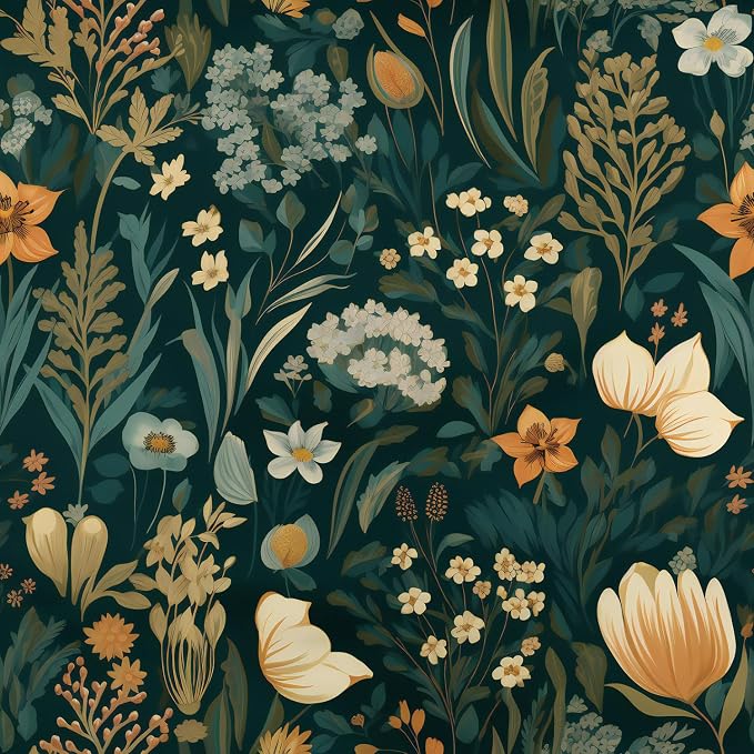 Orainege Vintage Floral Peel and Stick Wallpaper Boho Floral Contact Paper 17.3inx393.7in Flower Self Adhesive Wallpaper for Bedroom Removable Wall Paper Decorative