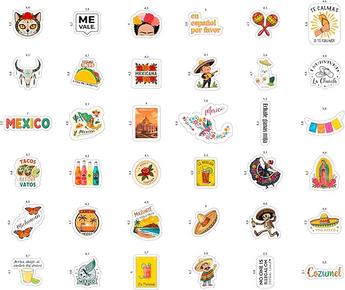 100Pcs Mexico Stickers for Scrapbooking, for Luggage, for Water Bottle - Mexican Stickers and Decals - Mexico Party Supplies & Decorations - Mexican Gifts for Women & Men
