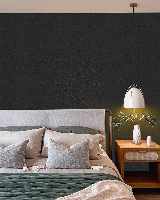 Cohoo Home Black Silk Peel and Stick Wallpaper for Bedroom Solid Black Textured Contact Paper for Cabinets and Drawers Self Adhesive Removable Wallpaper for Bathroom Embossed Waterproof 15.7inW 197inL