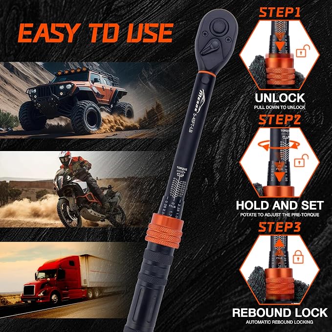 3/8-Inch Drive Torque Wrench, 5-45 Ft-Lb (6.8-61 Nm), 3% Accuracy, 72-Tooth Dual-Direction Mini Torque Wrench with Reversible Head, Quick Release, Dual Scale for Bike