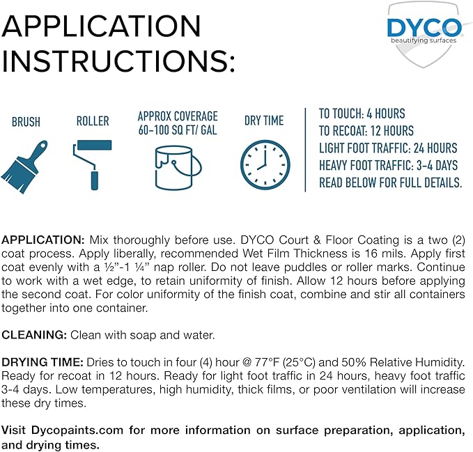 DYCO Court & Floor Anti-Slip Coating - Slip-Resistant Pavement, Cement & Concrete Paint for Pickleball, Tennis & Basketball Courts, Exceeds ADA Standards for Safety Areas (Desert, 1 Gallon)