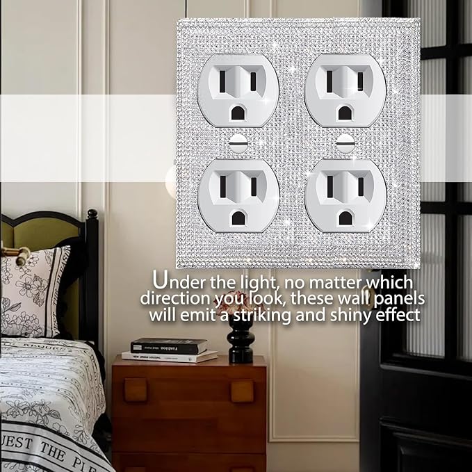 Silver Shiny Silver Rhinestones Wall Plates Light Switch Cover Plate Decorative Wall Plate Double Socket Toggle For Home Outlet Covers