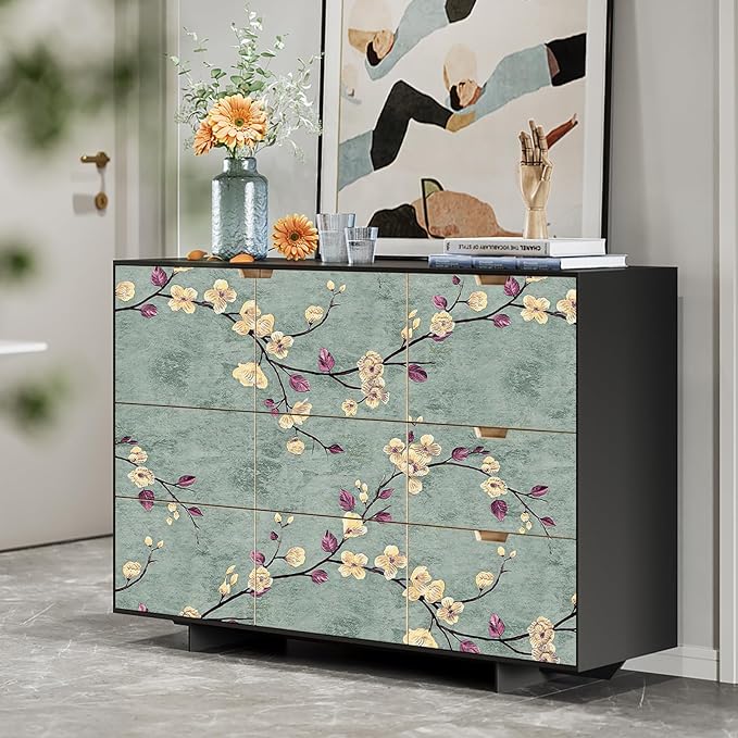 Floral Peel and Stick Wallpaper Flower Tree Contact Paper A Set of 17.5"x1200" Self Adhesive Removable Modern Sage Green Wall Paper Decorative Wall Covering Countertop Vinyl Film Roll