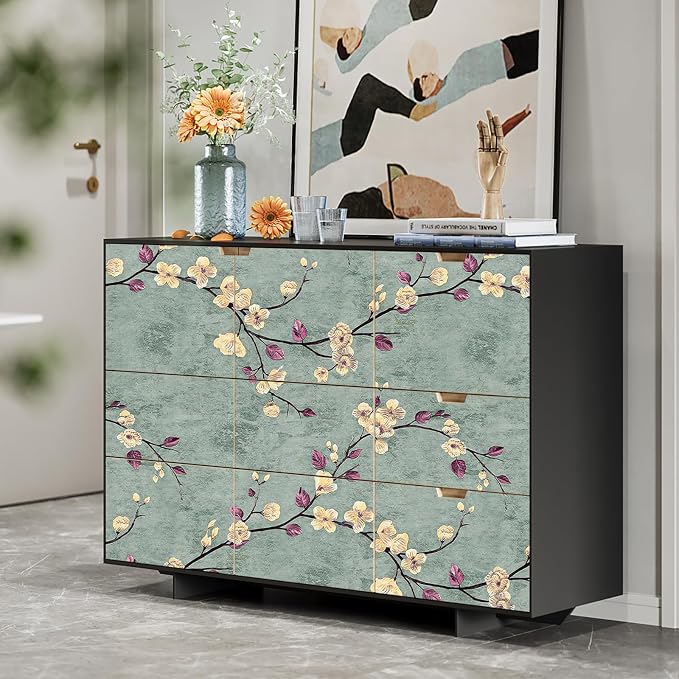 SOON AFTER 17.5”x120” Floral Peel and Stick Wallpaper Flower Tree Contact Paper Self Adhesive Removable Modern Sage Green Wall Paper Decorative Wall Covering Countertop Vinyl Film Roll