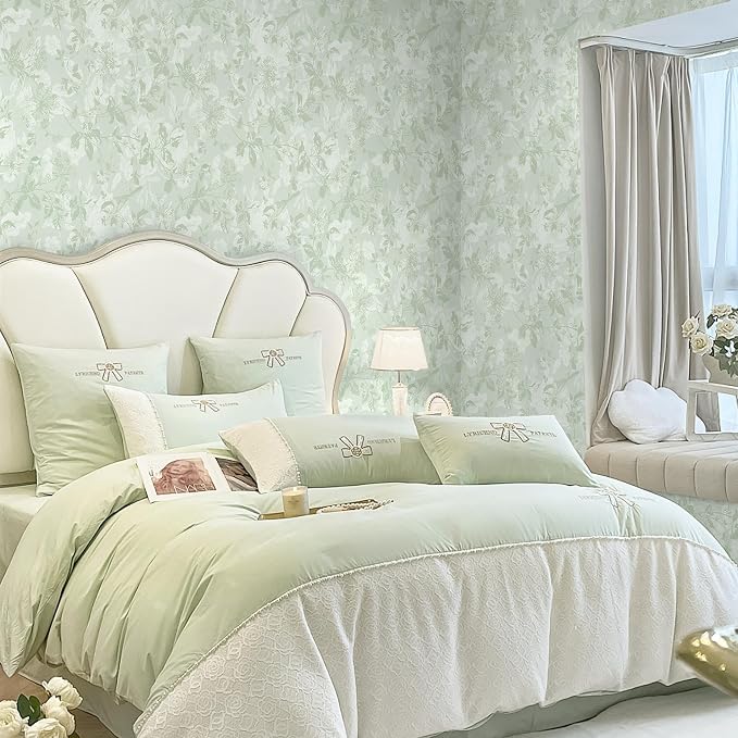 17.3" X 197" Peel and Stick Wallpaper Floral Boho Green Contact Paper Bird Cute Girl Modern Wall Paper Renter Friendly Waterproof Removable Self Adhesive Bedroom Kitchen Dorm Cabinets Vinyl