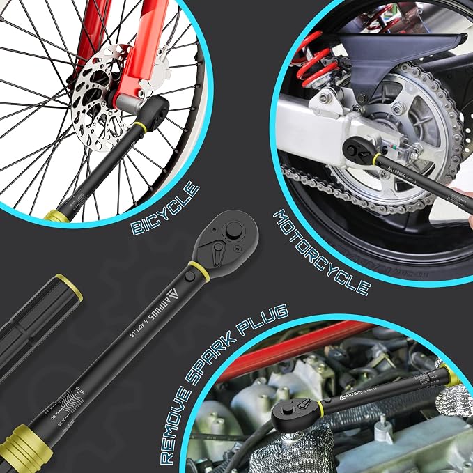 3/8" Click Torque Wrench, 5-45 Ft-Lb/6.8-61 Nm, Lightweight Aluminum | ±3% Accuracy, Small Mini, 72-Tooth Reversible Ratchet, Dual Scale, for Bike, Motorcycle, Auto Spark Plug Repair, DIYers