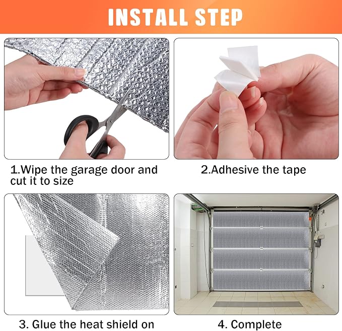 Gerrii 8 Pcs Garage Door Insulation Kit Double Bubble Insulation Panels Reflective Film Aluminum Radiant Barrier Thermal Shield with Adhesive Tape for Garage Greenhouse Attics Walls (24 x 48 Inch)