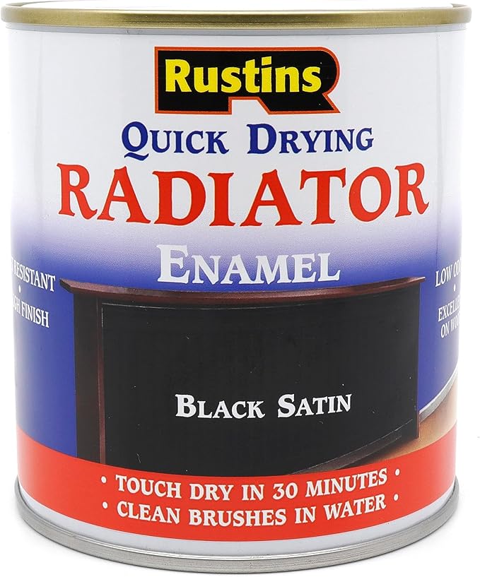 Rustins Quick Drying Radiator Enamel Satin, 250ml, Black